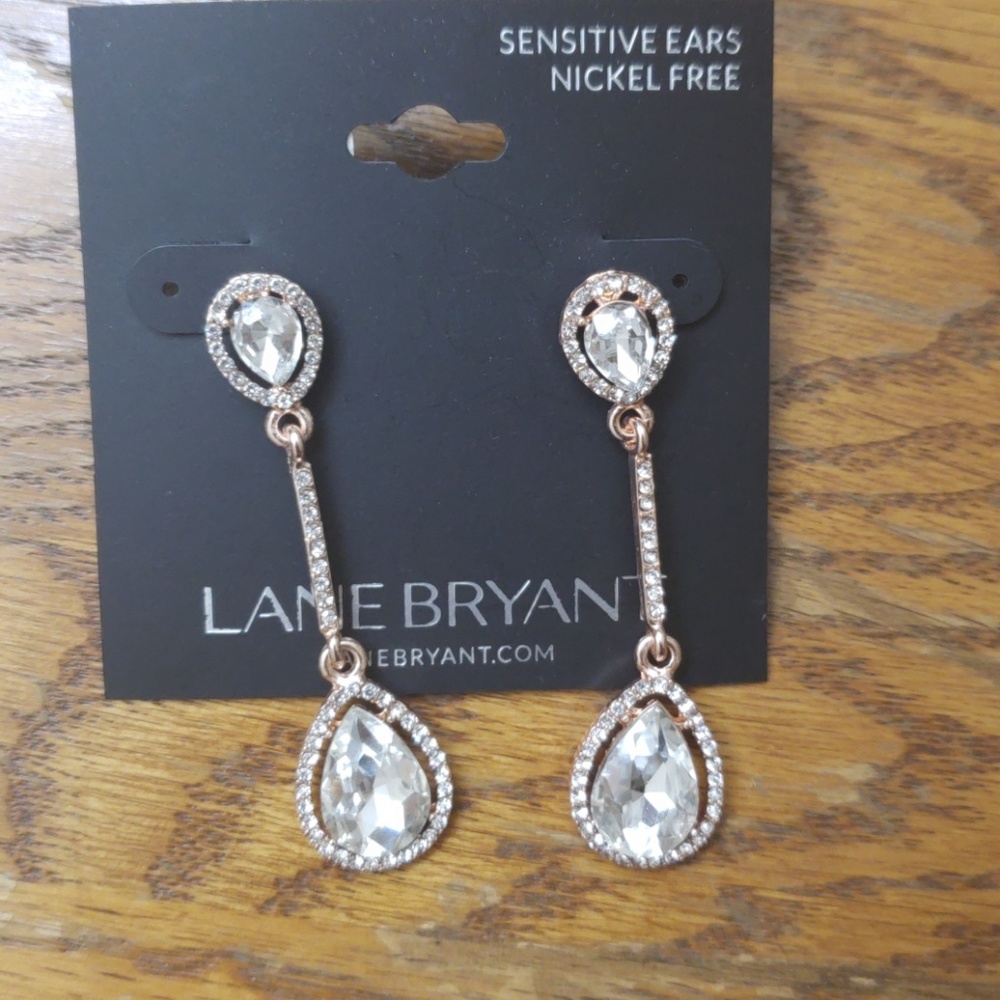 NWT Rose Gold Crystal Drop Earrings